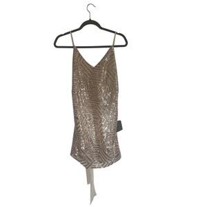 Lulus Women's M Champagne Sequin Asymmetrical Cami  Elegant Party Dress